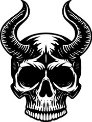 Fototapeta premium SVG vector features classic demons and eldritch entities. Demon Skull Illustration with Horns and Strong Contrast