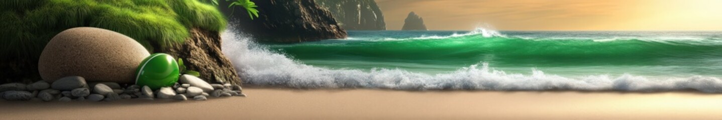 Fototapeta premium Tropical Beach Landscape with Palm Trees and Scenic Coastal Waves: Idyllic Nature Destination for Relaxation and Tranquility