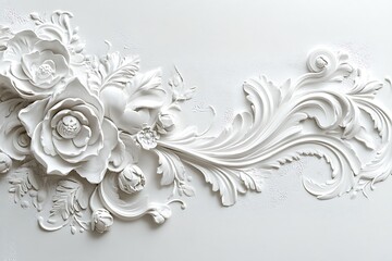 Elegant White Floral Relief Design on Wall