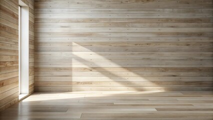 Sunlit Room with Light Wood Walls and Floors, Ideal for Minimalist Design Presentation
