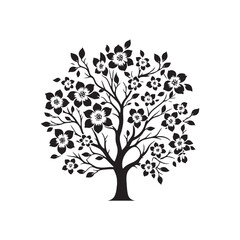 Flowering Dogwood Silhouette - Minimalist Flowering Dogwood Tree Design - Flowering Dogwood Tree Vector - Tree Illustration.