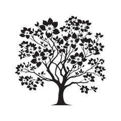 Flowering Dogwood Silhouette - Minimalist Flowering Dogwood Tree Design - Flowering Dogwood Tree Vector - Tree Illustration.
