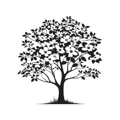Obraz premium Flowering Dogwood Silhouette - Minimalist Flowering Dogwood Tree Design - Flowering Dogwood Tree Vector - Tree Illustration.