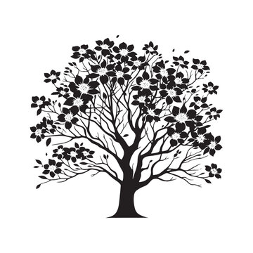 black tree silhouette with flowers clip art preview