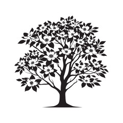 Flowering Dogwood Silhouette - Minimalist Flowering Dogwood Tree Design - Flowering Dogwood Tree Vector - Tree Illustration.