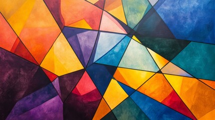 Fototapeta premium A stunning abstract design with vibrant stained-glass patterns in geometric shapes, blending warm and cool tones for a harmonious and captivating visual effect.. AI Generation