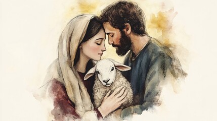 Watercolor Mary and Joseph Illustration