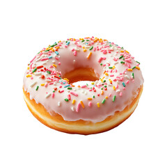 Delicious strawberry flavor Donut isolated on transparent background 