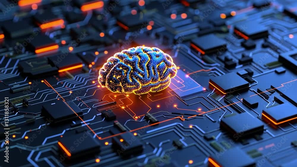 Poster digital brain circuit fusion of artificial intelligence, technology, and futuristic design in electr