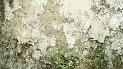 Obraz premium Aged weathered wall with peeling paint and moss growth
