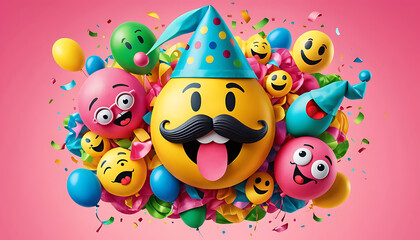 Naklejka premium Creative concept for April Fools' Day April 1 with imoji on colorful background
