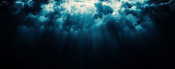 Fototapeta premium The design of this banner header cover backdrop features a blue black grainy poster background with abstract noisy colors and shapes, and a minimal dark texture