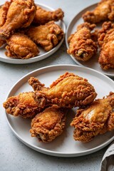 Perfectly fried Southern chicken pieces resting on a clean white plate. The crisp texture and rich golden color stand out.