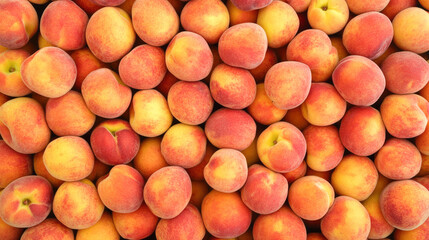 Fresh juicy peaches in abundance displayed in a vibrant fruit pattern