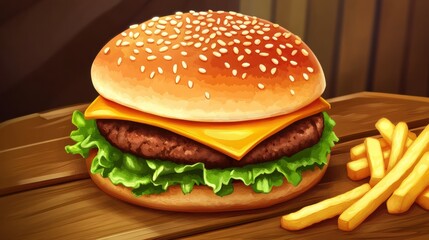 Juicy Grilled Double Cheeseburger with Crispy Fries