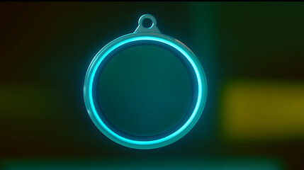 Futuristic teal circle frame with glowing neon light, perfect for technology, gaming, or award concepts.  Stylish and modern design, ideal for website banners, app interfaces, or presentations.