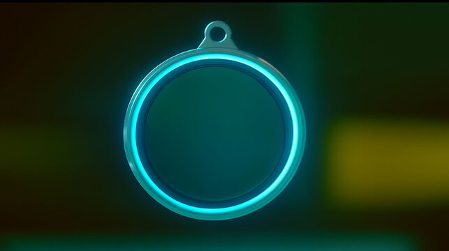 Futuristic teal circle frame with glowing neon light, perfect for technology, gaming, or award concepts.  Stylish and modern design, ideal for website banners, app interfaces, or presentations.