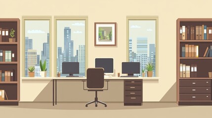Fototapeta premium Modern office interior with city view. Possible stock photo use