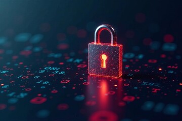 Lock symbol integrated in sleek vector browser design with binary code background, security, data protection