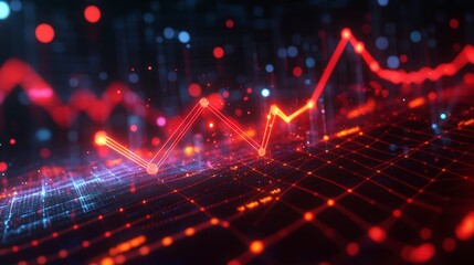 Fototapeta premium Abstract Glowing Data Visualization Graph Red Blue Lines Dark Grids