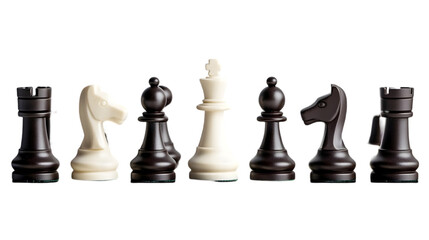 Chess Pieces Isolated on White Background: Strategy Game, Black and White, King, Queen, Knight, Bishop, Rook, Pawn