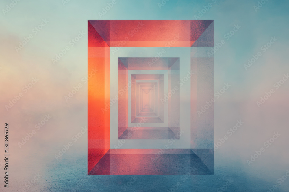 Leinwandbilder a dynamic composition of geometric neon structures suspended in a deep digital abyss, blending