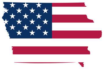 Iowa state outline with USA flag