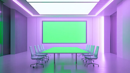 huge projector green screen office work station meeting room chroma key monitor soft pink lighing...