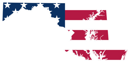 Maryland state outline with USA flag