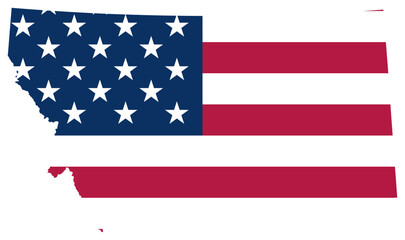 Montana state outline with USA flag