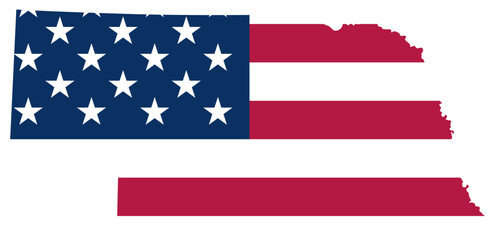 Nebraska state outline with USA flag