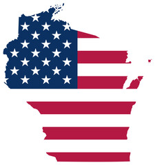 Wisconsin state outline with USA flag