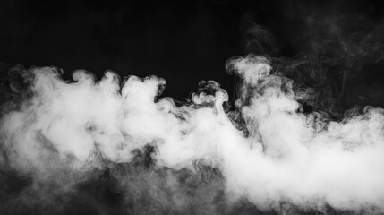 Fototapeta premium Dense white smoke swirling on black background creating abstract patterns