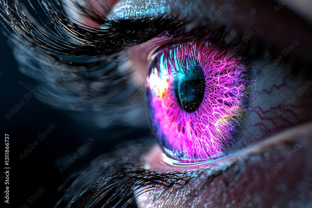 Aufkleber futuristic digital art of a glowing eye with an iris displaying intricate fractal reflections,