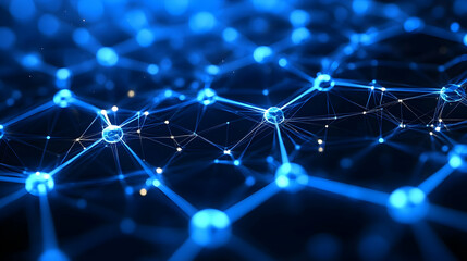 Obraz premium Abstract Blue Network Connections: Glowing Nodes and Lines on Dark Background