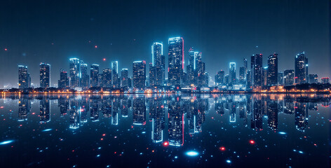 Obraz premium Futuristic City Skyline at Night