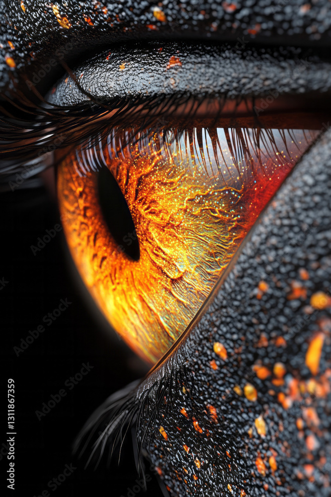 Poster Extreme macro close-up of an otherworldly eye with an iris that mirrors a twilight nebula, delicate