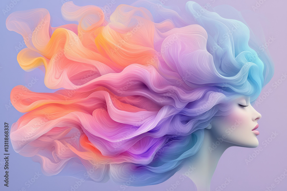 Aufkleber abstract composition where flowing locks merge with gentle, swirling gradients of color,