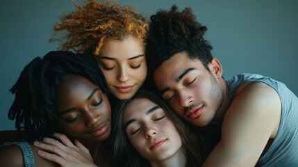 Fototapeta premium Diverse Group Of Young Adults Embracing In Peaceful Unity