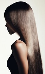 Fototapeta premium Sleek sophistication: A portrait showcasing long, straight, shiny hair with elegance