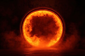 circular turbine, radial design, glowing orange, fiery, intense atmosphere