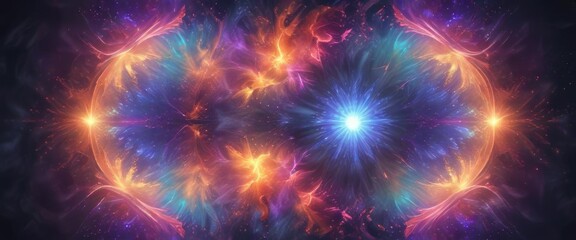 Fototapeta premium Iridescent mist swirling around a kaleidoscope of colors , abstract rainbow holographic background, mystical ambiance, shimmering hue