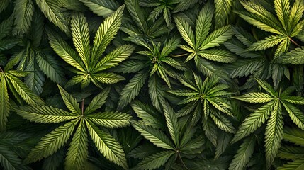 Lush green cannabis leaf background.