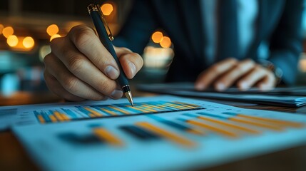 Team of executives in a professional meeting, reviewing company reports, discussing business success and financial data