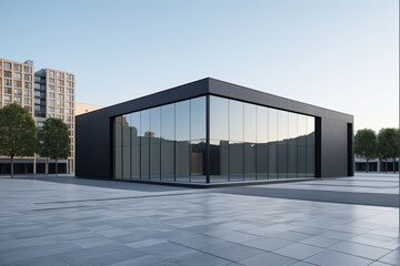 there is a large glass building with a lot of windows