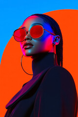 A captivating digital portrait where a confident city selfie is set amidst a vibrant explosion of