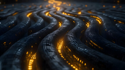 Fototapeta premium Abstract Dark Background with Orange Glowing Waves and Lines