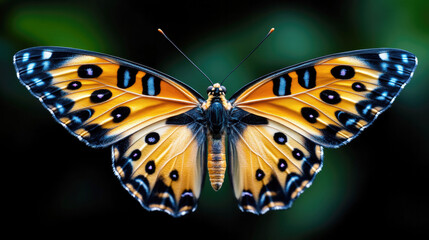 Fototapeta premium Vibrant butterfly wing close-up in black and orange - nature's intricate patterns for artistic design and inspiration