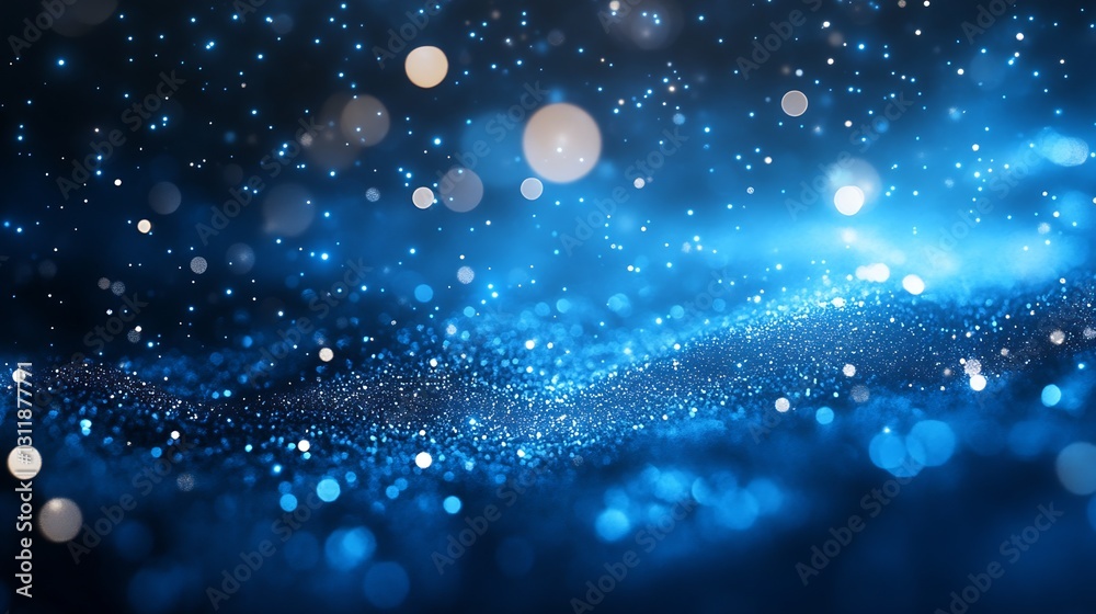 Fototapete Enchanting Blue Sparkling Background with Floating Particles for Dreamy and Festive Scenes : Generative AI