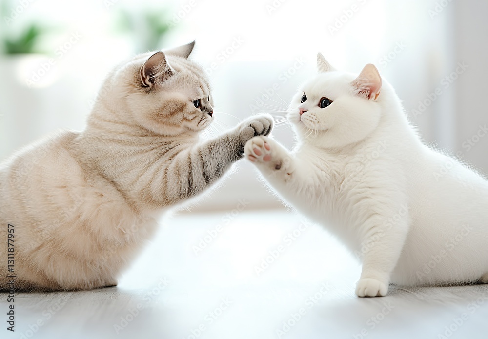 Poster Adorable Cats Playfully Interacting with Each Other in Bright Light : Generative AI